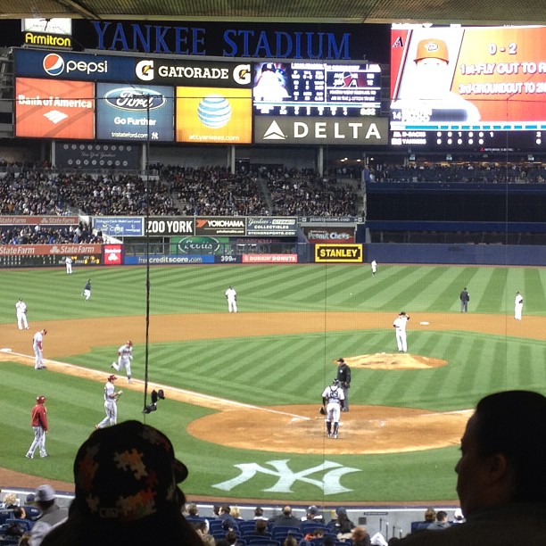 a baseball game is being played at the yankee stadium