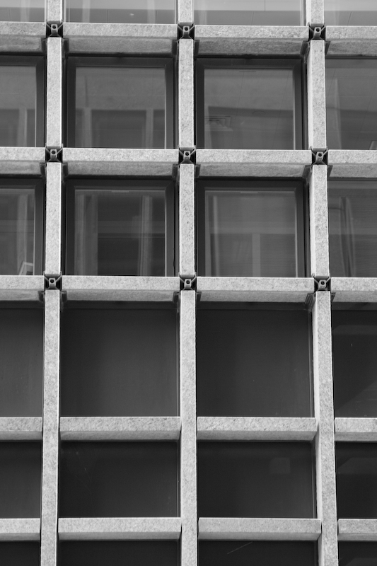 black and white pograph of a row of windows