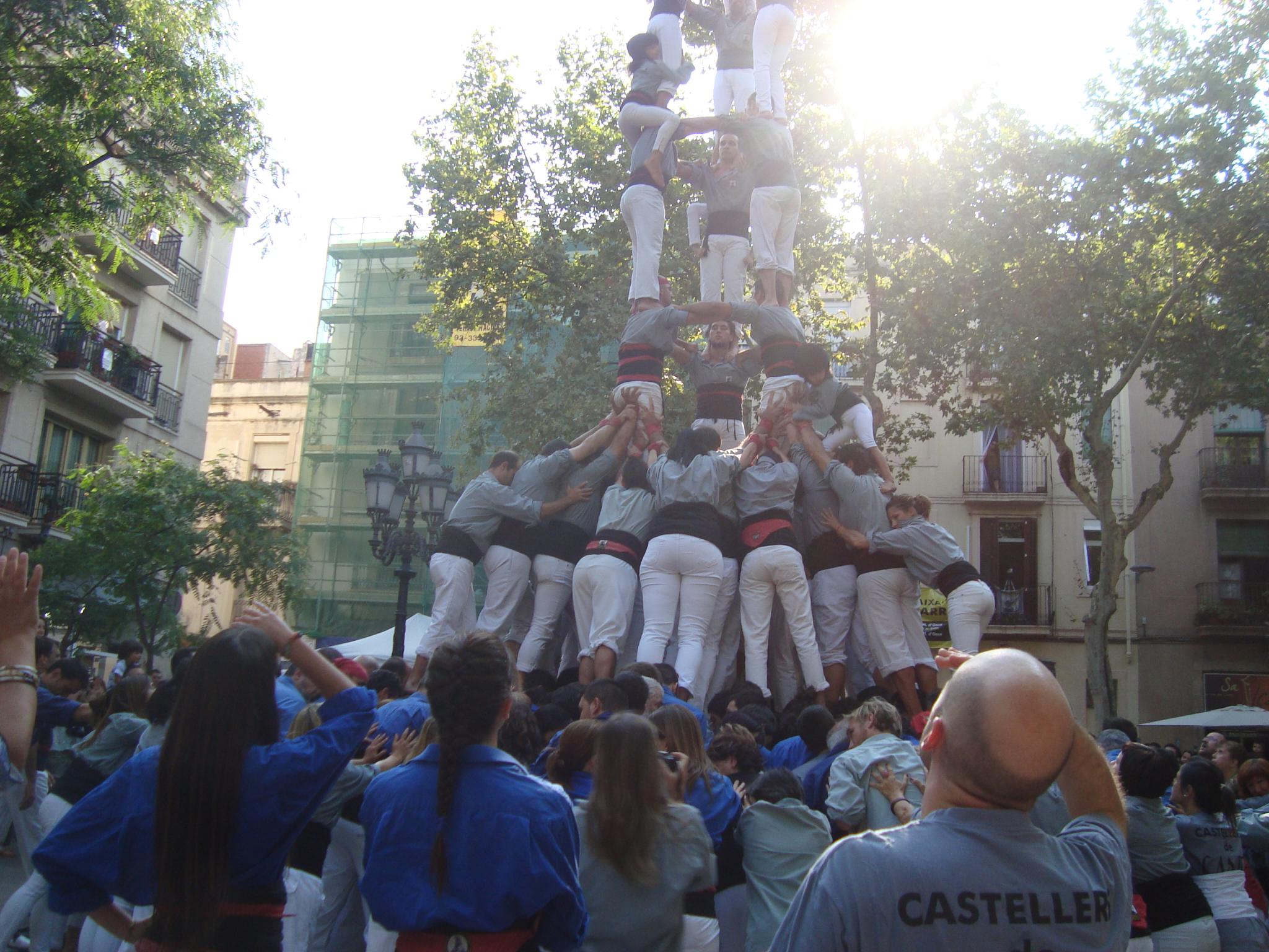 a group of people that are on top of a pole