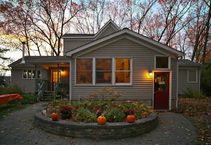 a house with a walkway to the front door