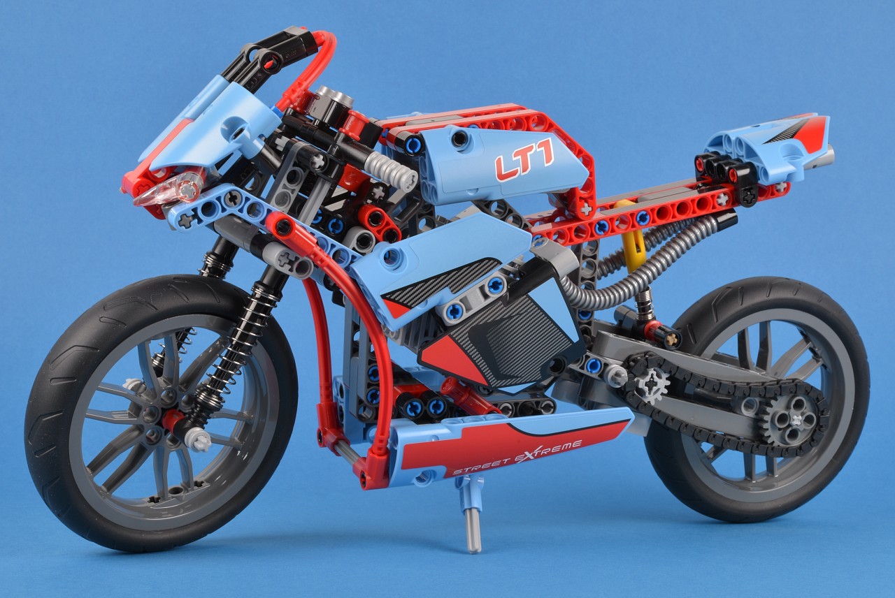 a motorcycle made from toy parts is shown