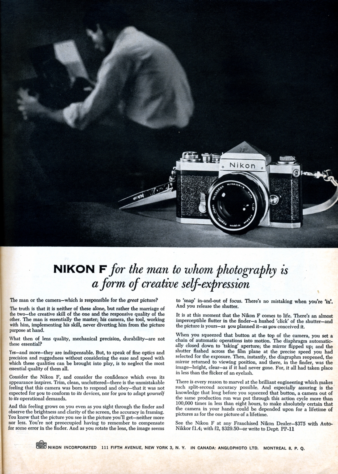an advertit for the nikon f camera