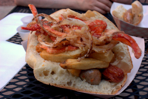 food sitting on the plate on top of a table