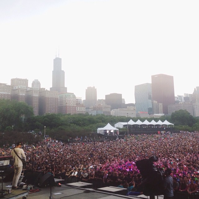 a concert with a view of a city