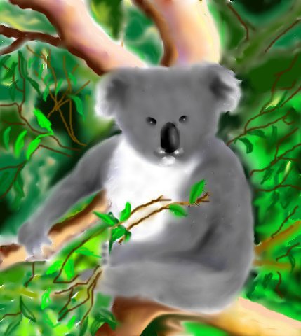a digital painting of a koala bear sitting in a tree
