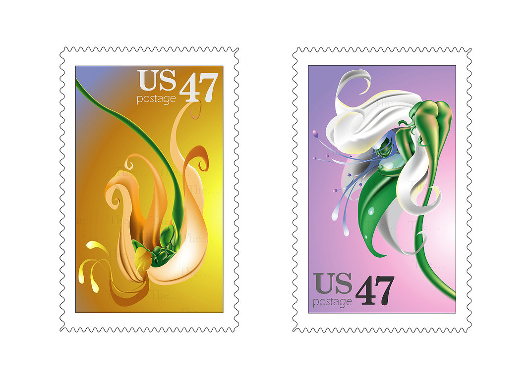 us stamps depicting the two famous flower paintings