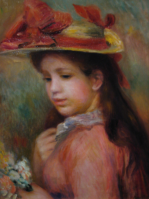 an oil painting of a girl on a green background