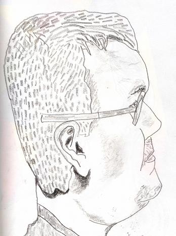 drawing of man's head with the outline of a tie around his neck