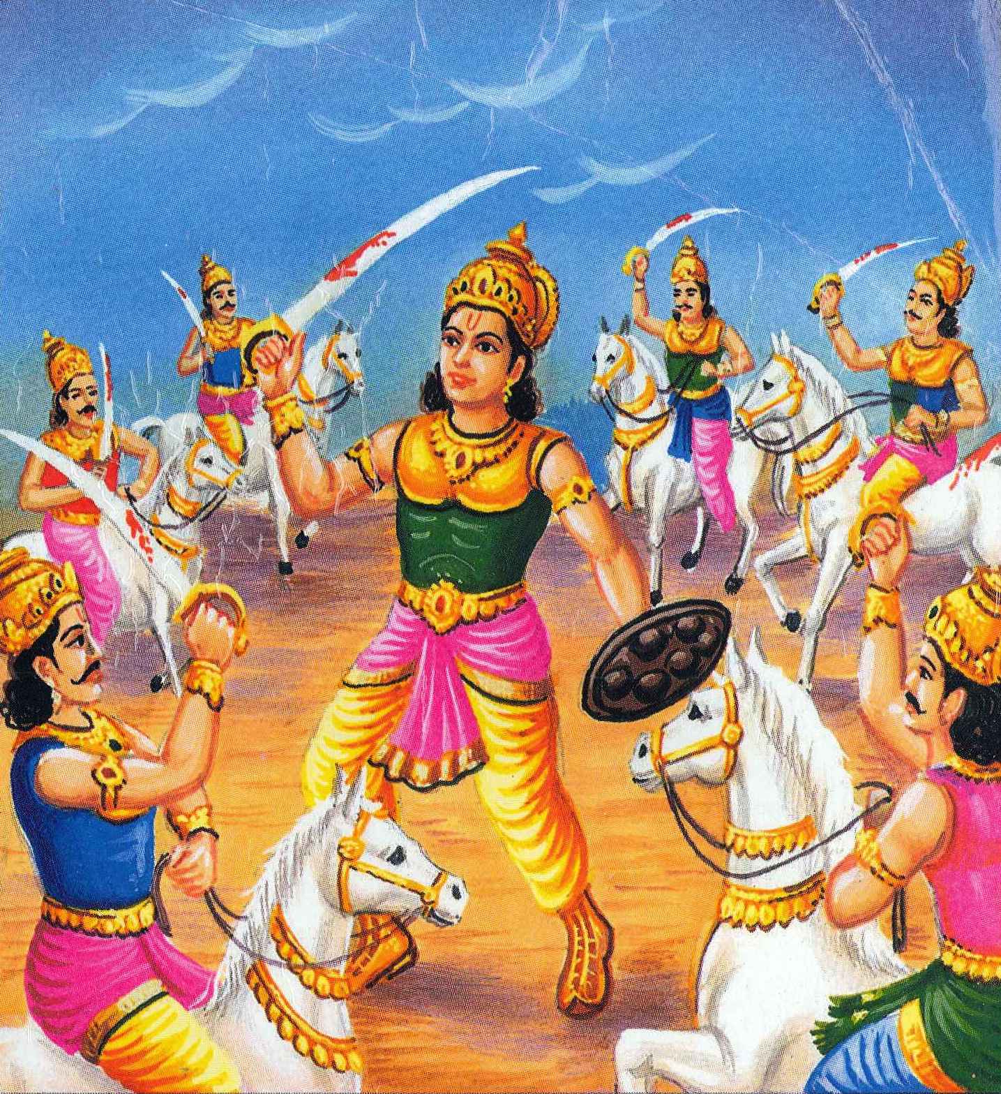 a painting shows the indian dancers and horses