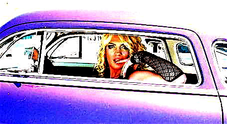 a drawing of a woman behind the wheel of a car