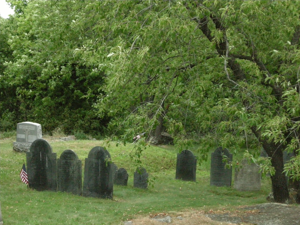 a group of graves sitting in the middle of a grass covered field