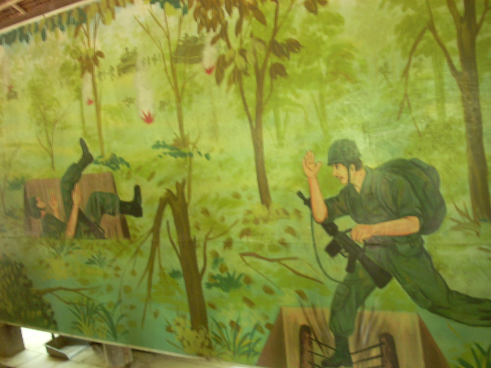 murals depicting soldiers fighting over military supplies