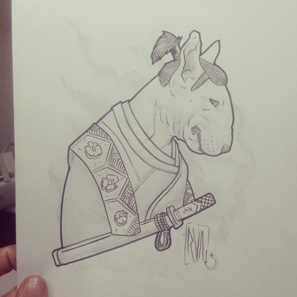 this is a drawing of a donkey that is dressed like clothing and holding a sword