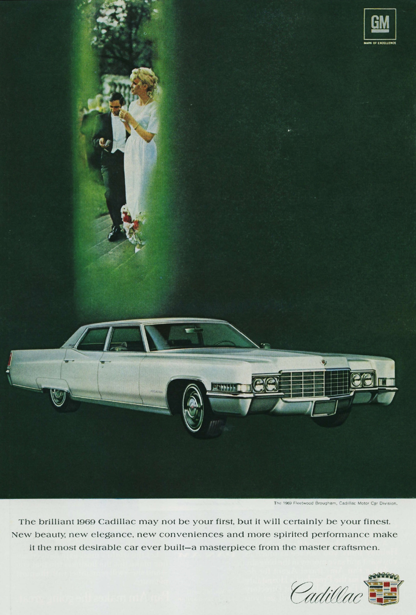 the advertising shows an old car with people and a man standing next to it