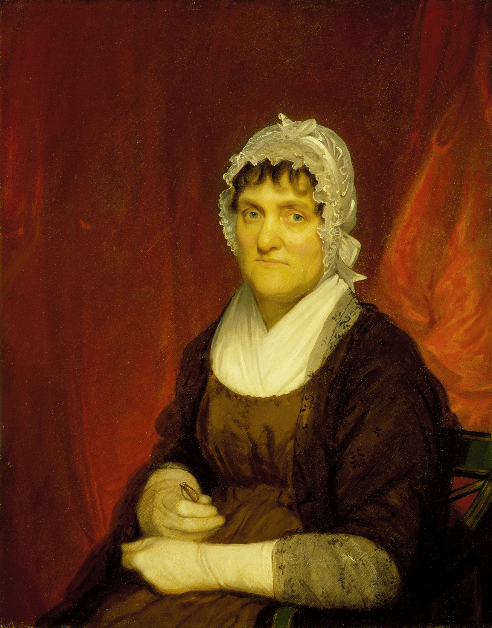 a painting of an older woman wearing a lace headpiece and sitting