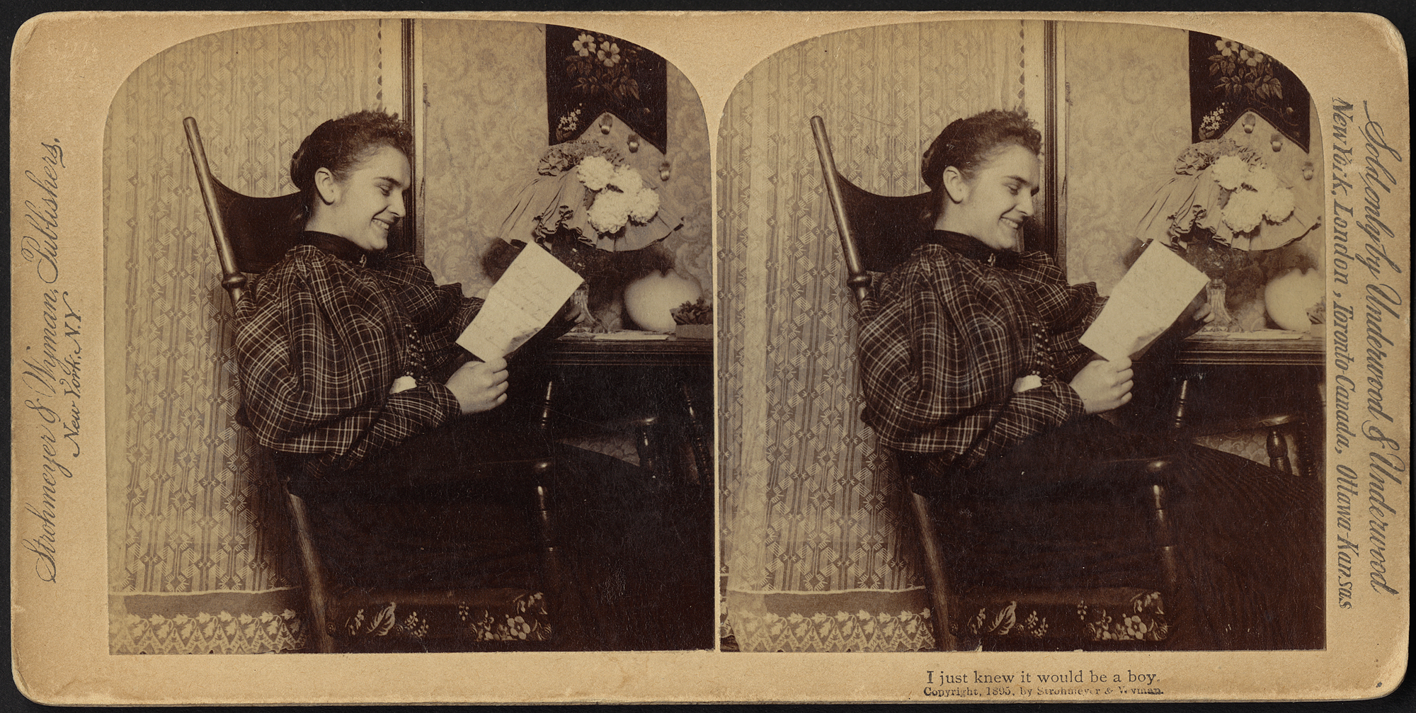 two old fashion pictures of a woman holding a note