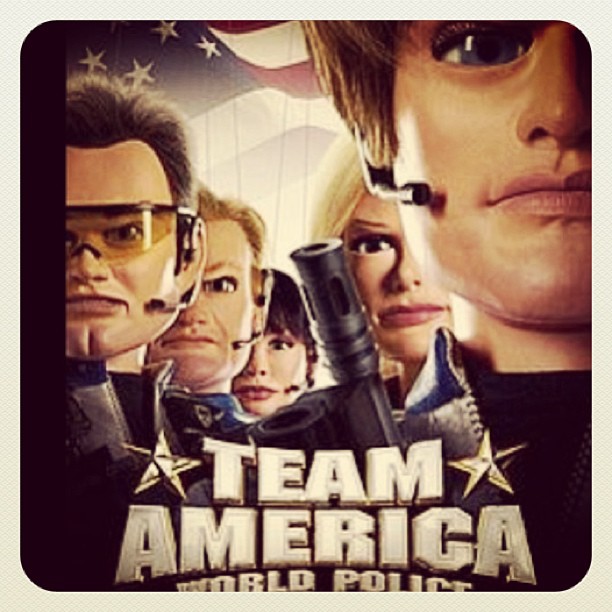 the movie team america with many characters and an icon on the screen
