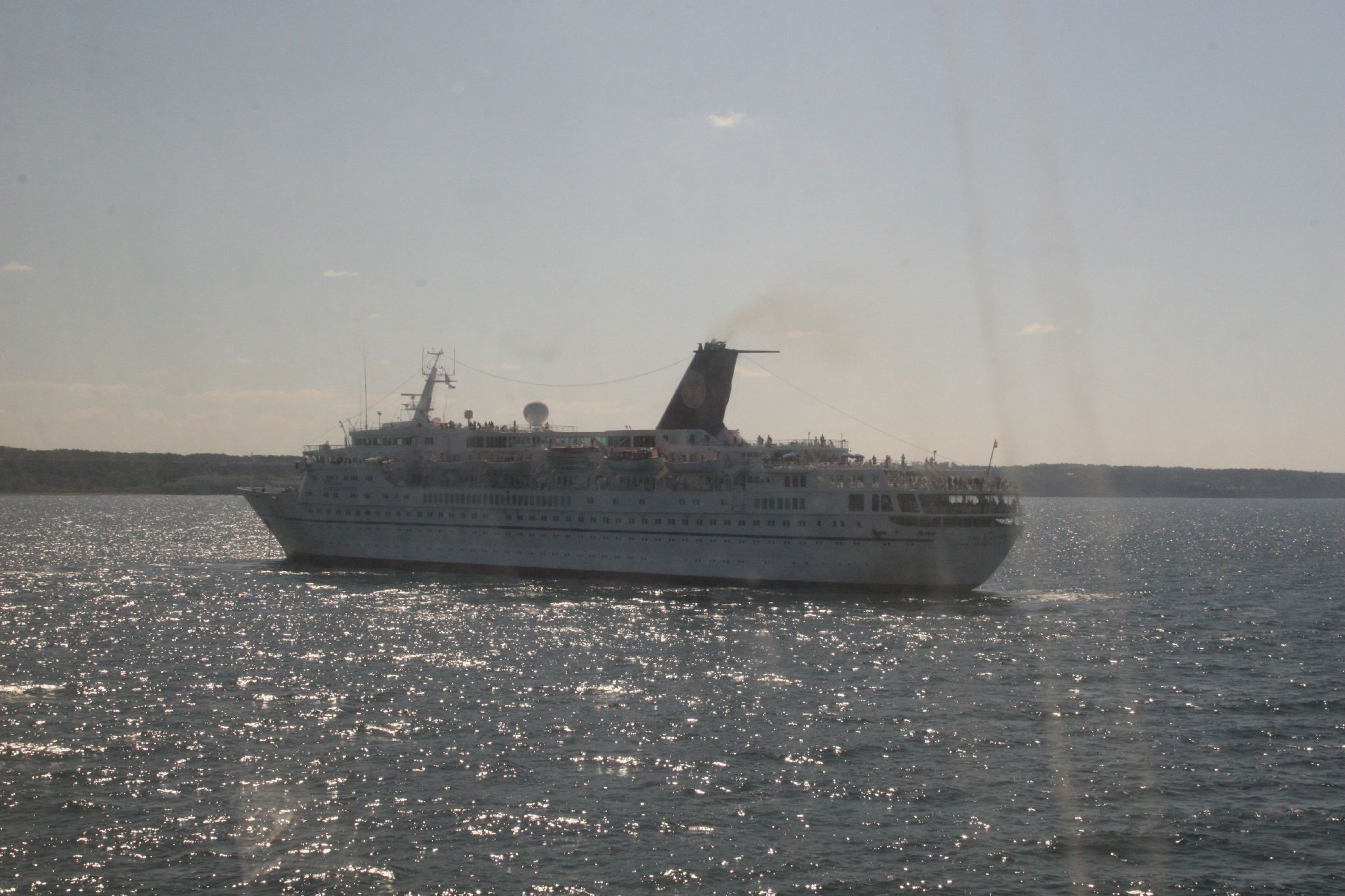 there is a large cruise ship in the water