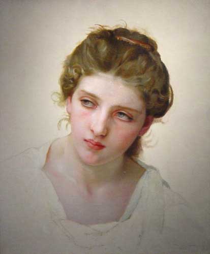 a painting of a woman wearing white