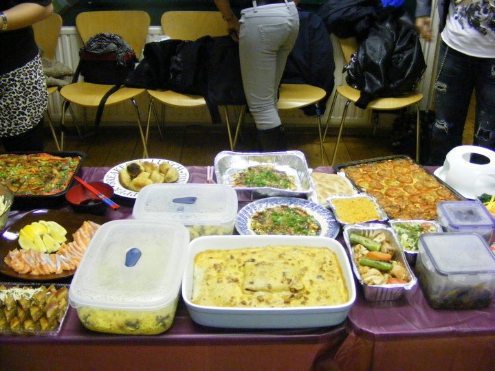 a table full of different types of dishes