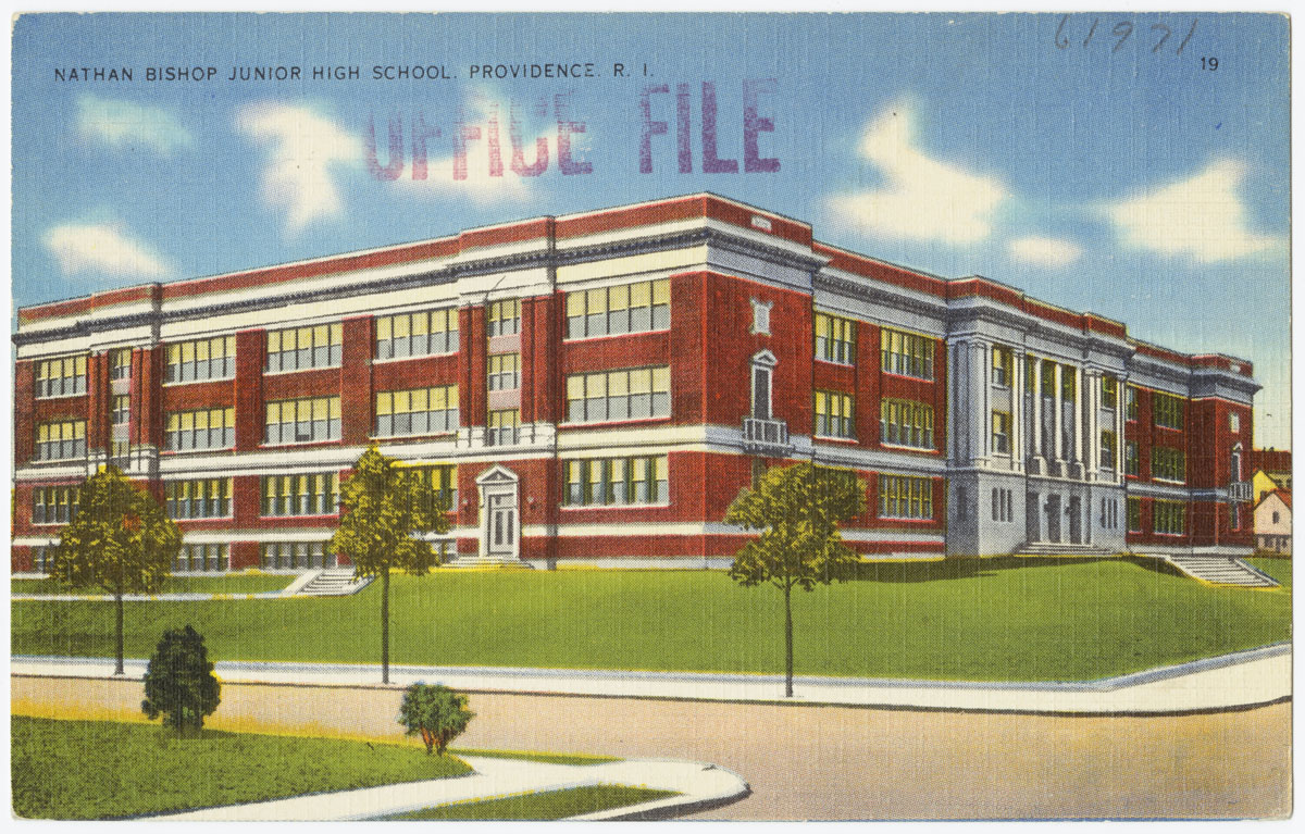 an old image of a red brick school