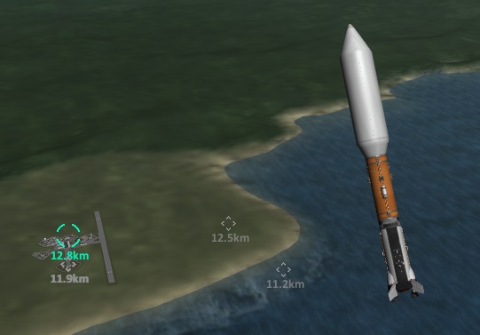 a small model rocket in the air with a view