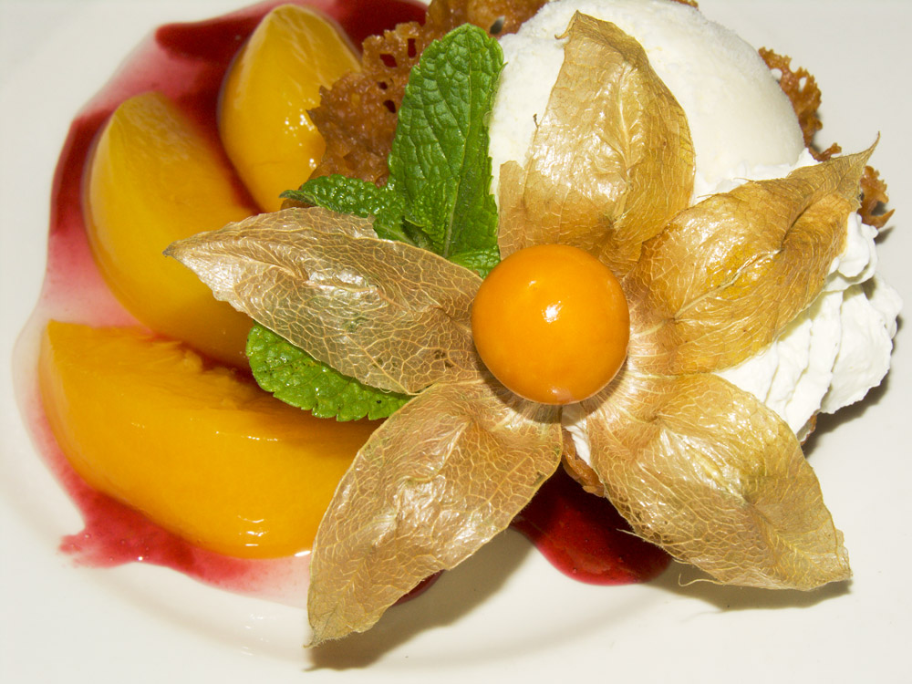 an unusual dessert made up of fruits and leaves