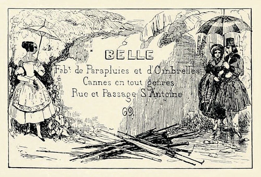 an illustration shows two people outside with umbrellas