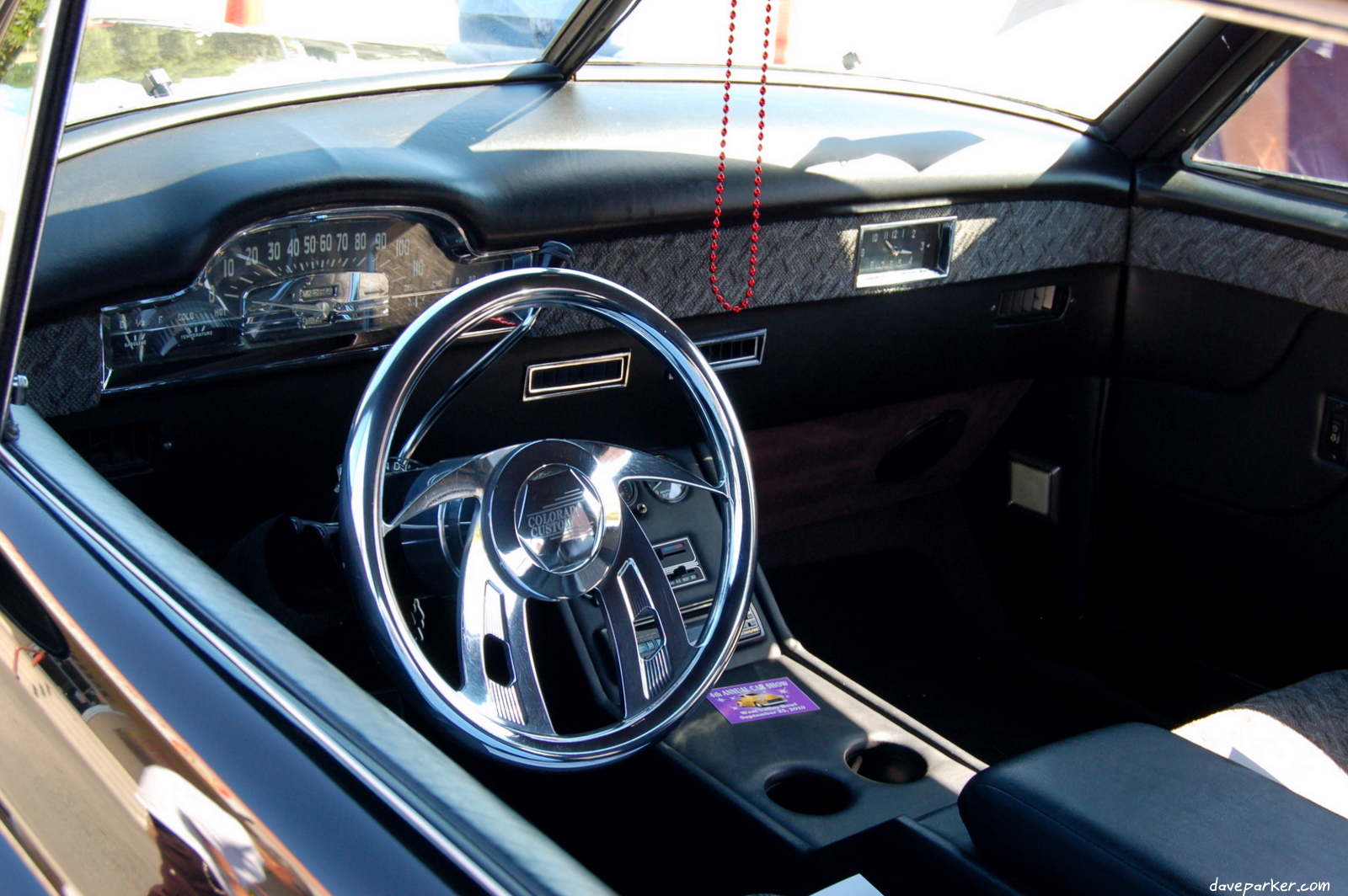 the interior of an older car with an empty dashboard