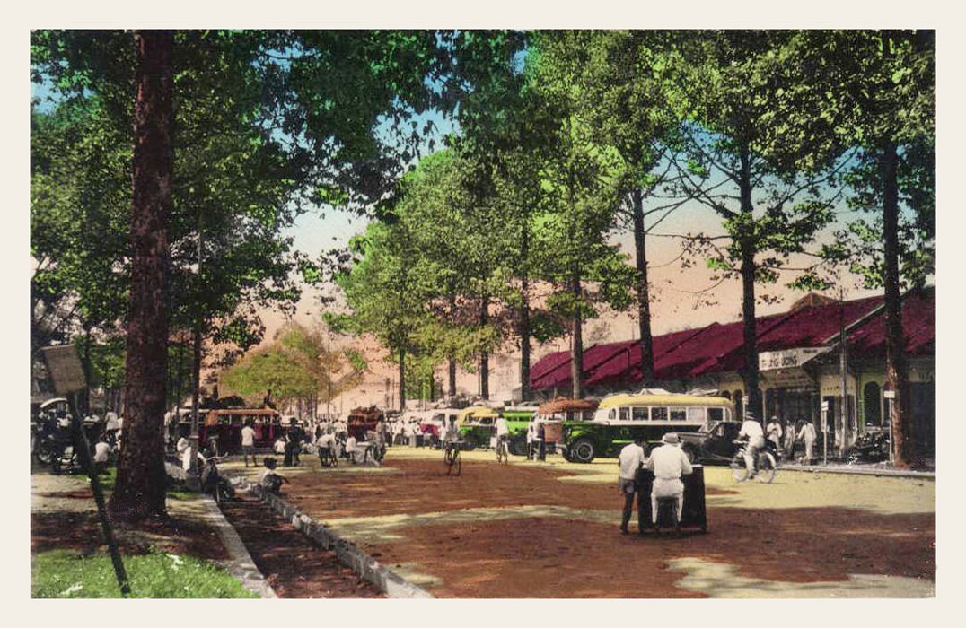 an old po of an outdoor plaza with many people