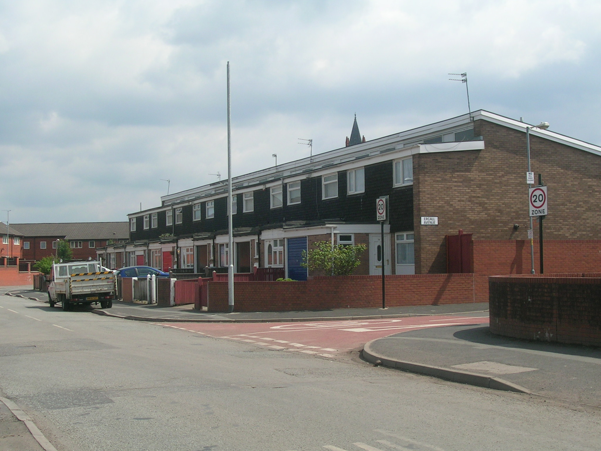 this is a city block that has several parking spaces