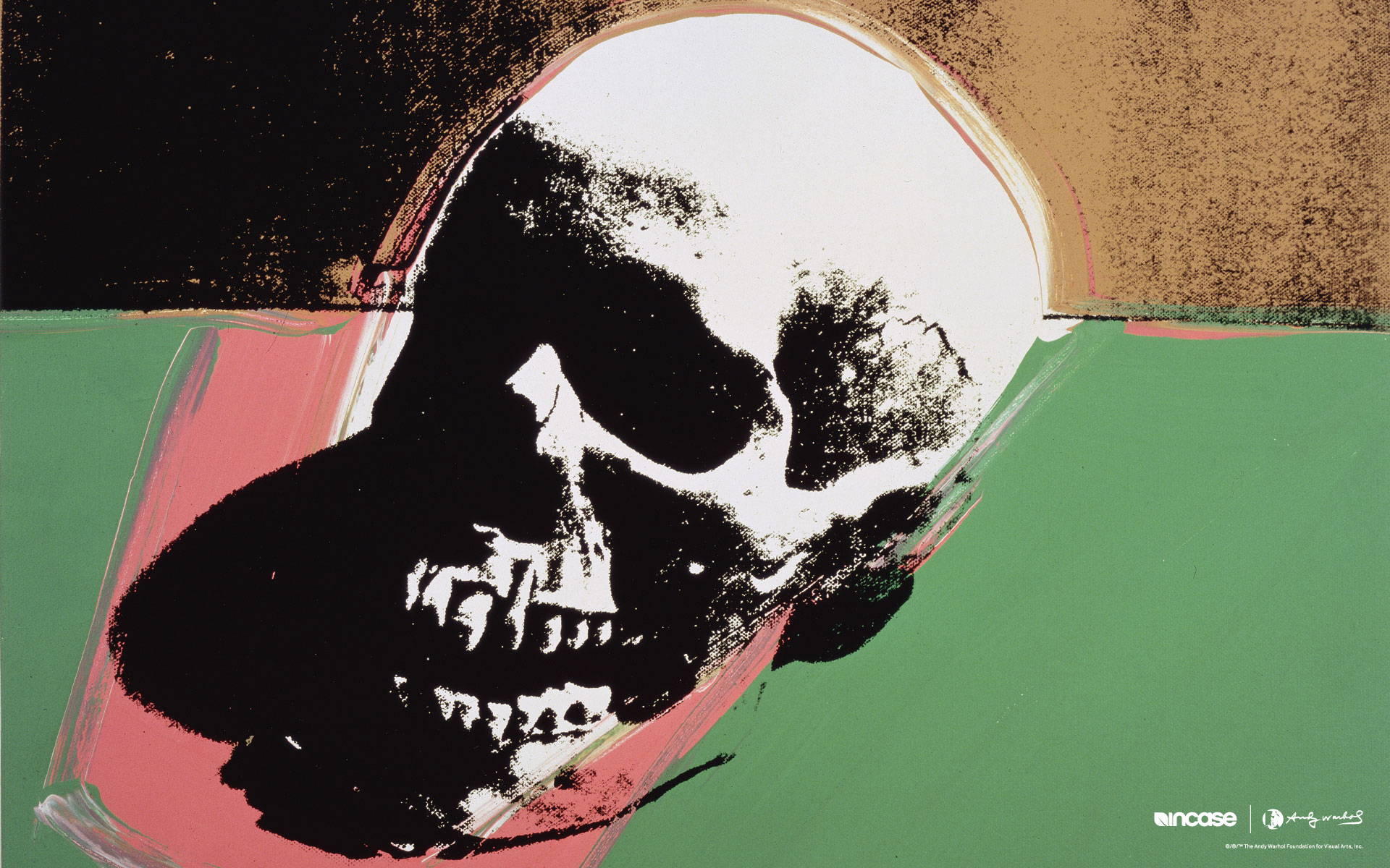 the painting depicts an image of a human skull