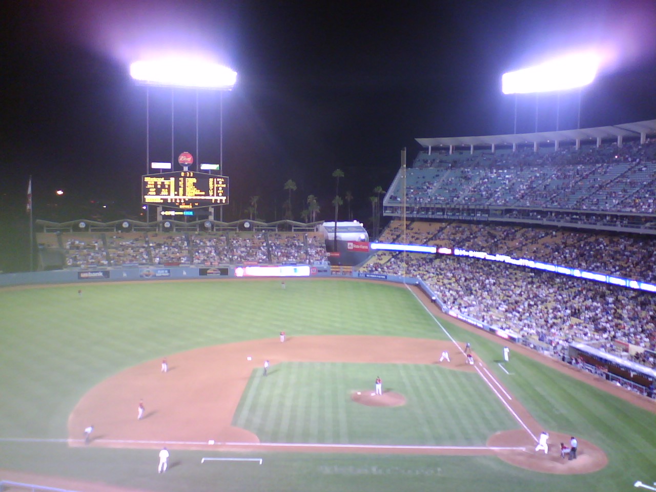 there is a view of a baseball game in the stadium