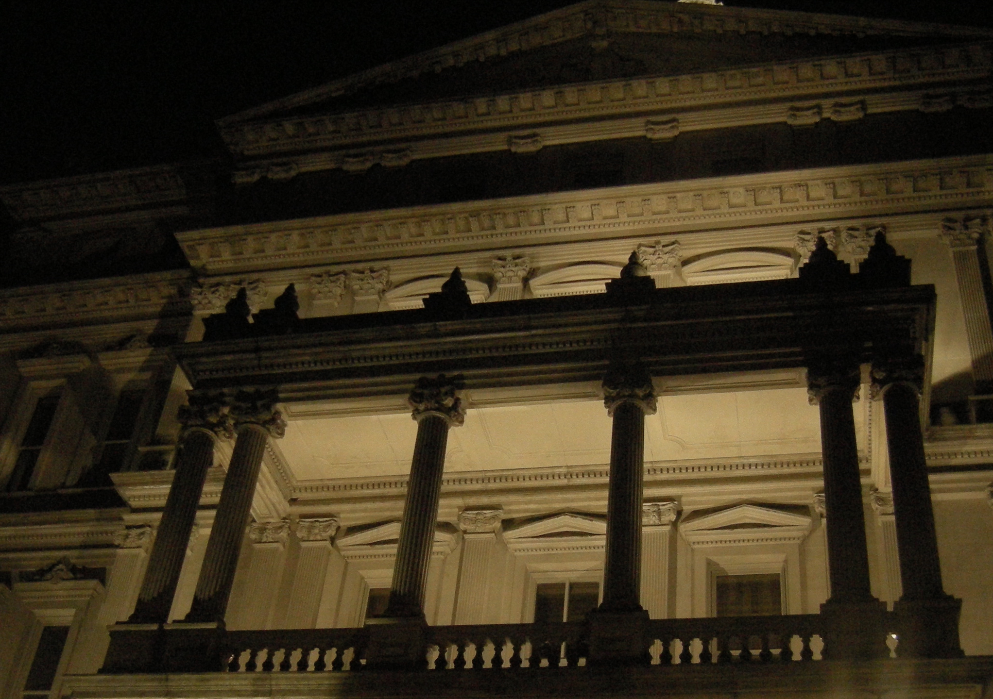 a black and white po of columns and lights