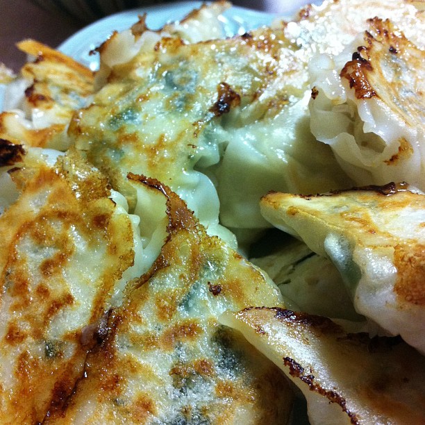 some fried food with green stuff on top