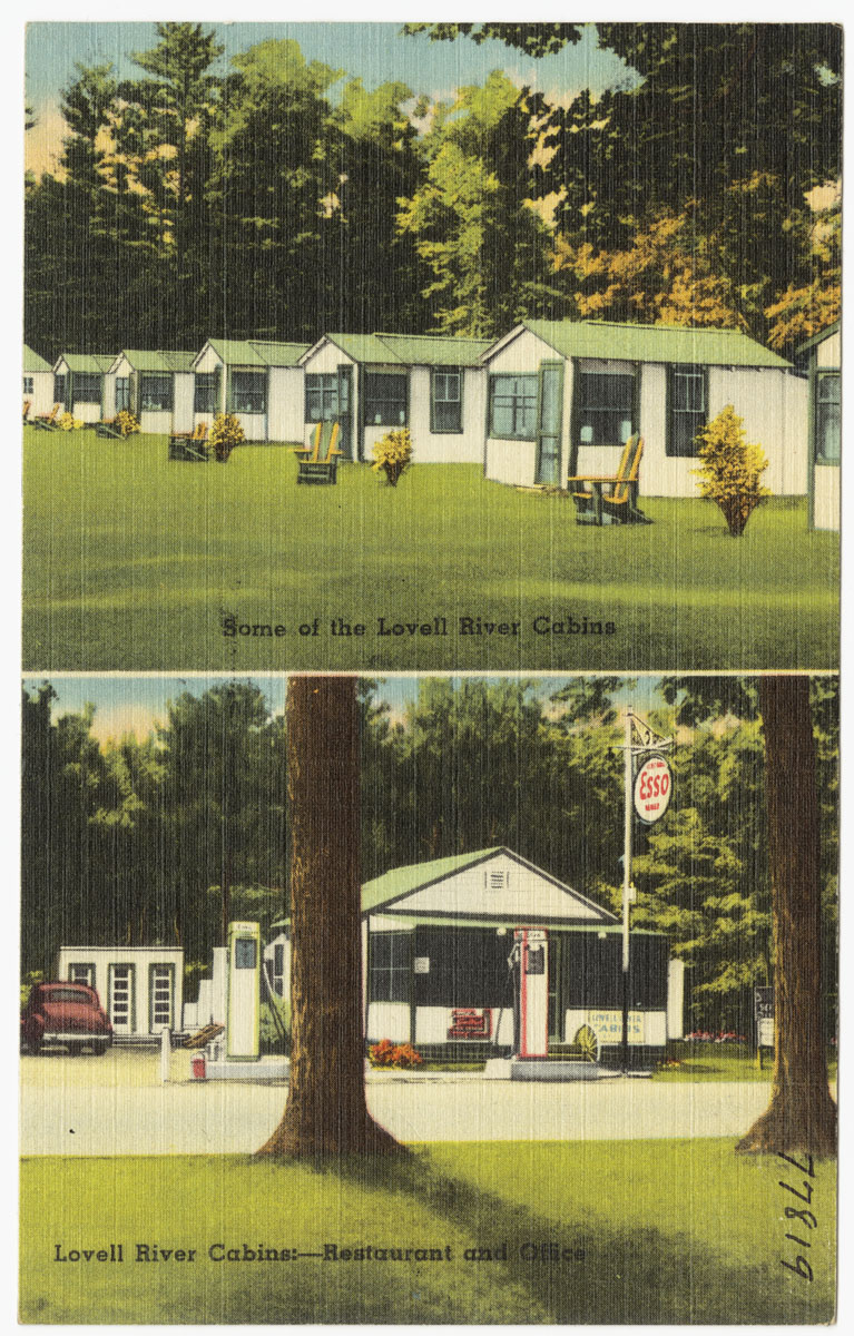 three pographs of two motels one has green grass, the other is trees
