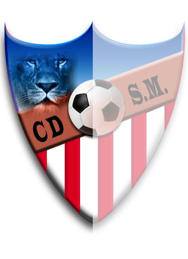 a soccer ball in a shield with the words s m, and a lion