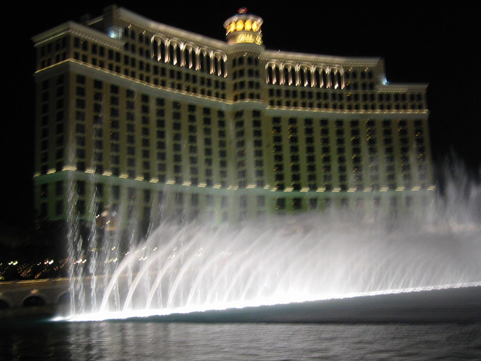 a el and water feature at night, near the beach