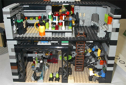 a lego building that is full of objects