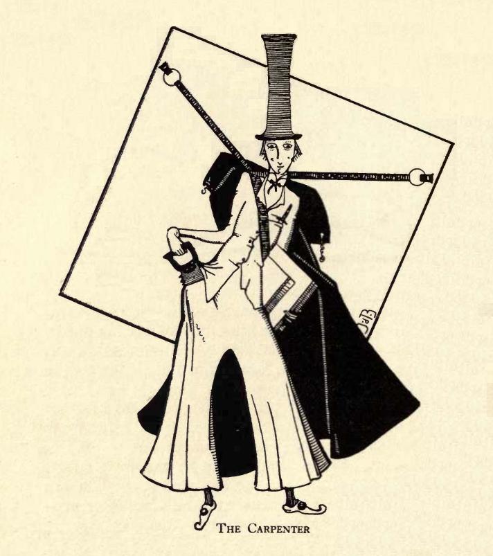 a man in top hat and coat holding a large sheet with an arrow