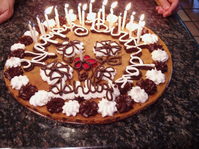 a cake with many candles is on a plate
