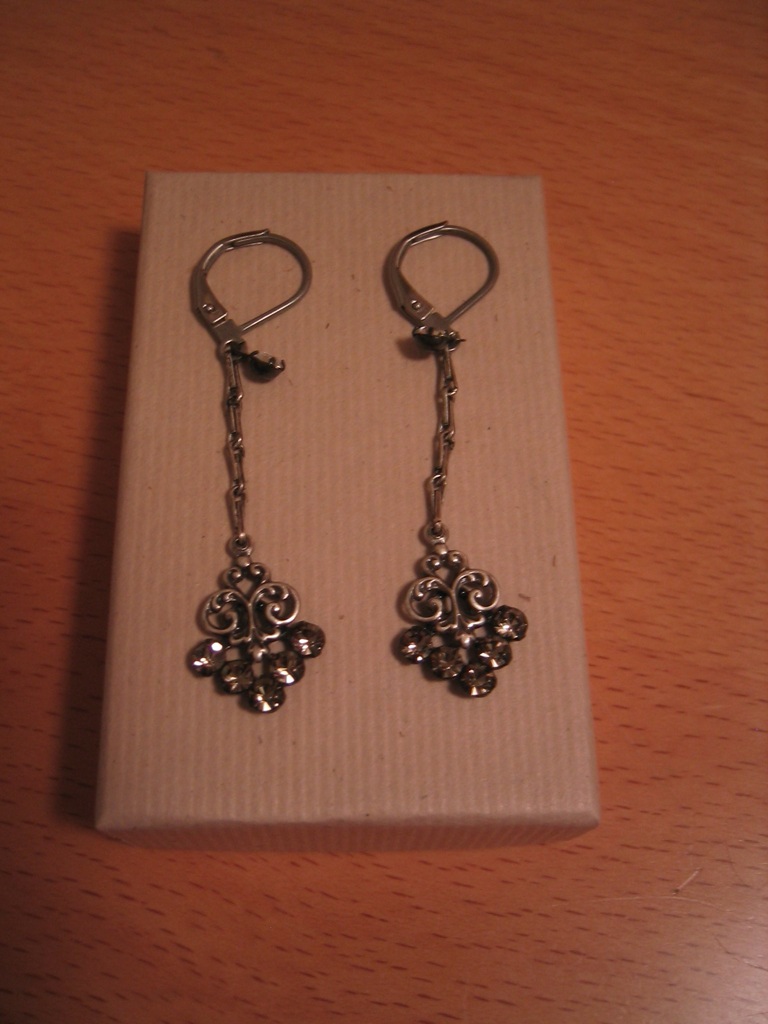 two silver tone charms and a pair of earrings