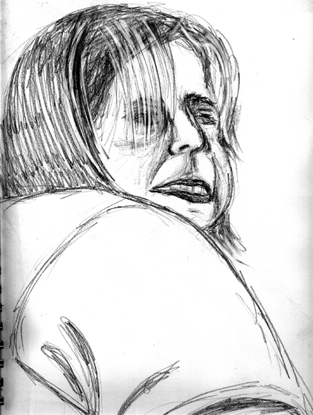 a drawing of a person holding another person