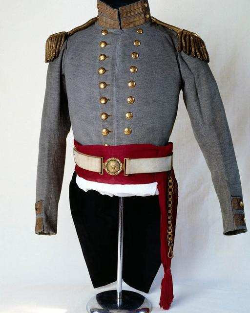 a mannequin's military costume, consisting of jacket and hat