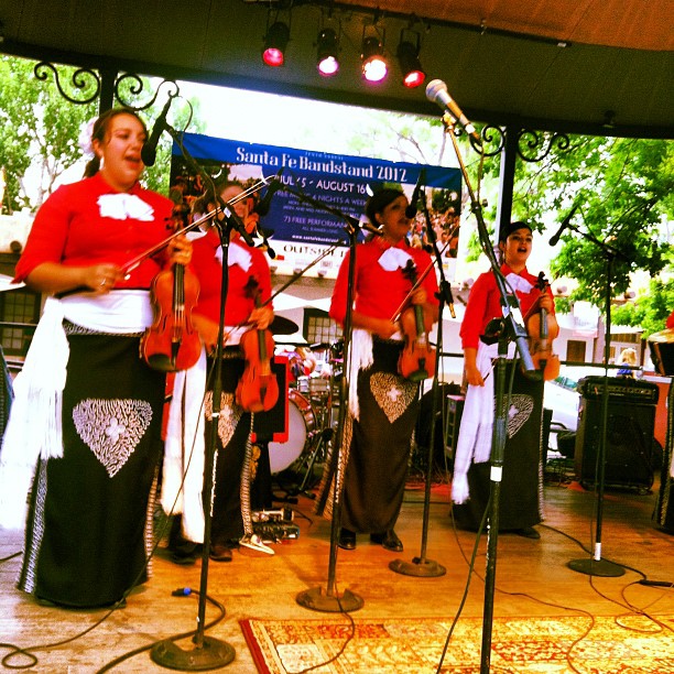 a group of people are performing musical instruments