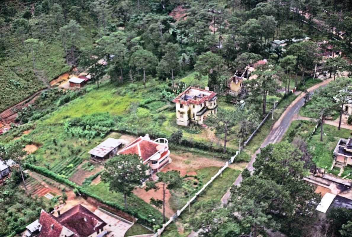 an aerial s of a country house and surrounding trees