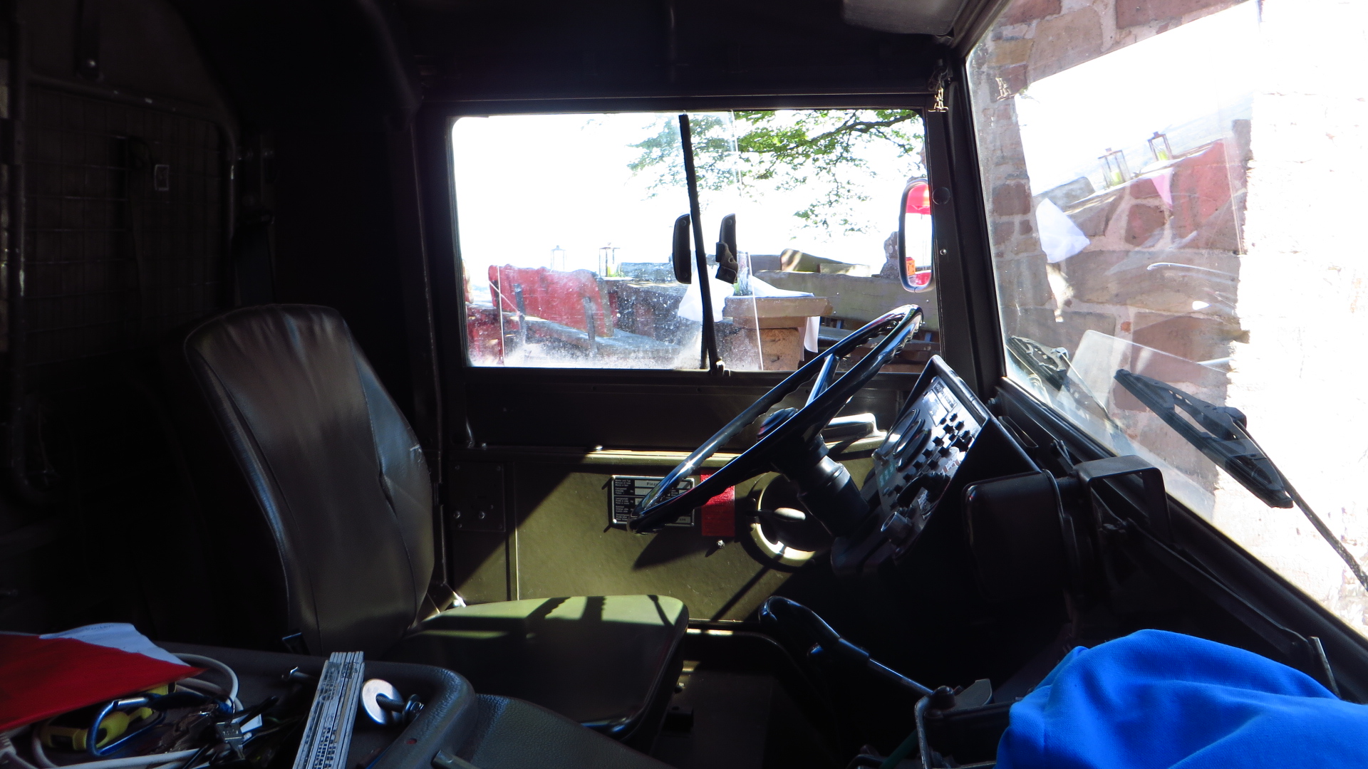 an open truck window is showing the interior