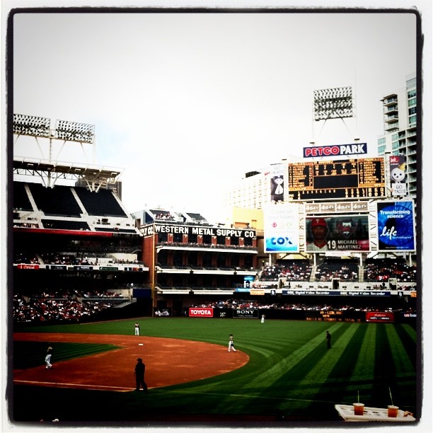 stadium with baseball field and large crowd