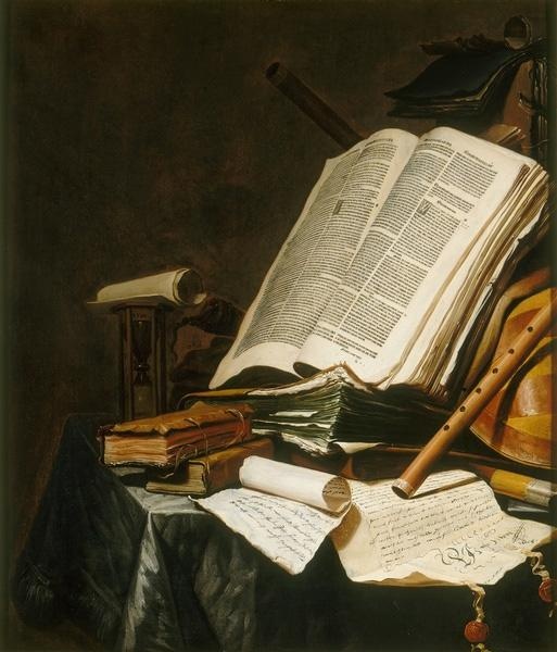 an image of an open book and many other items