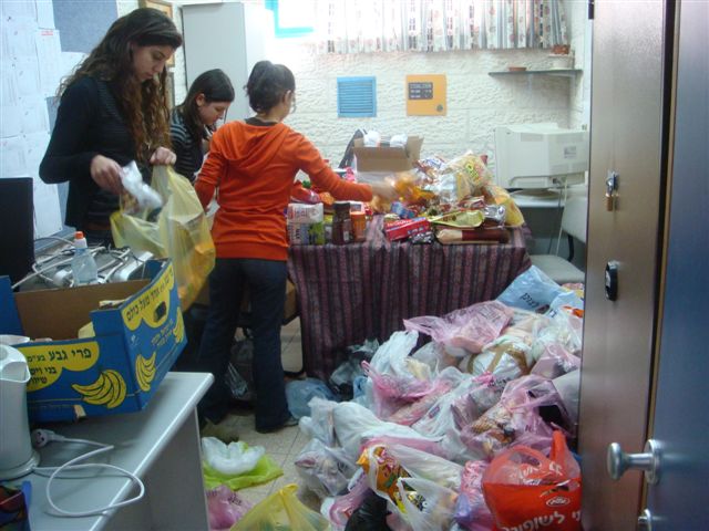 a group of children are surrounded by bags of food